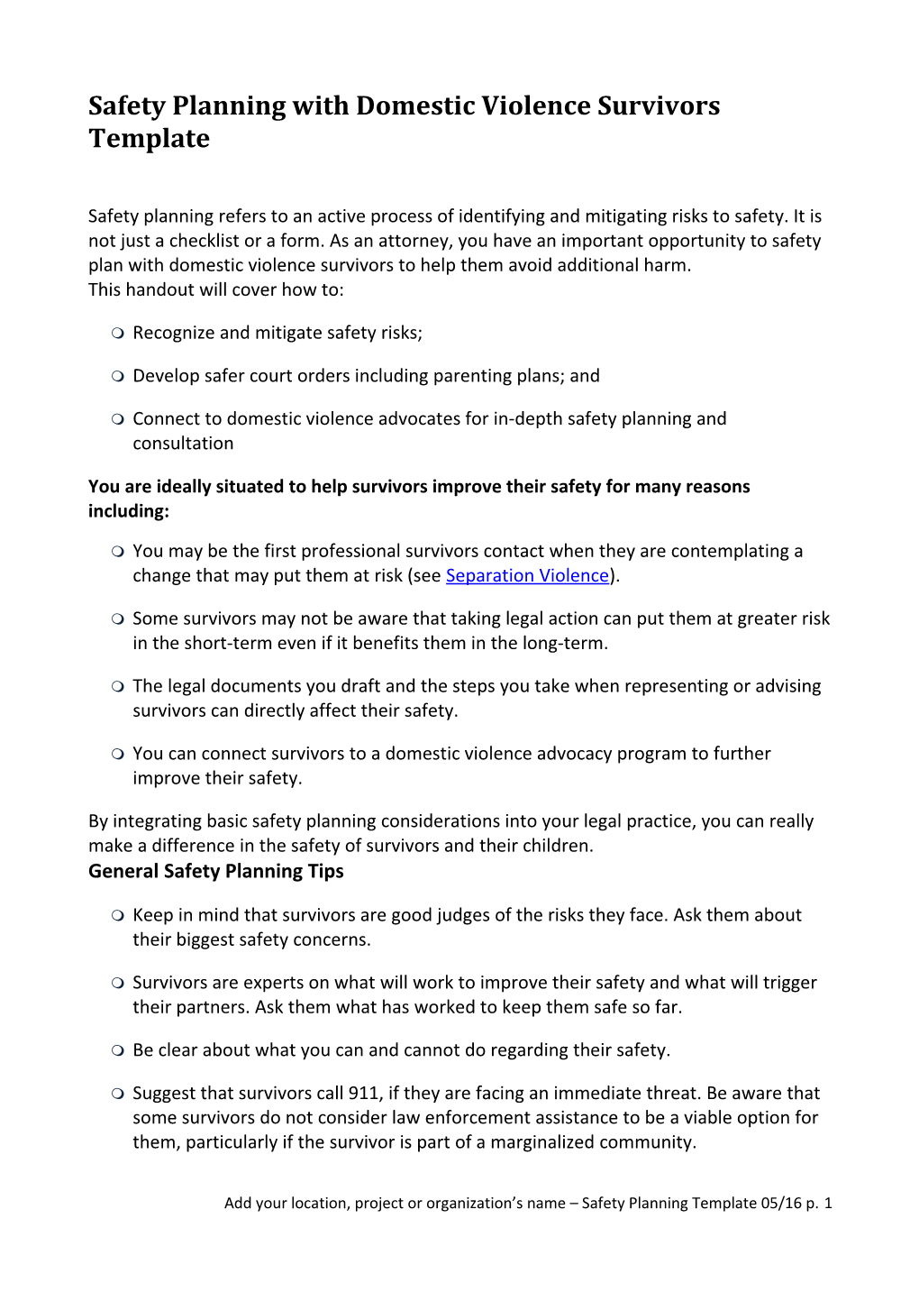 Safety Planning with Domestic Violence Survivors Template