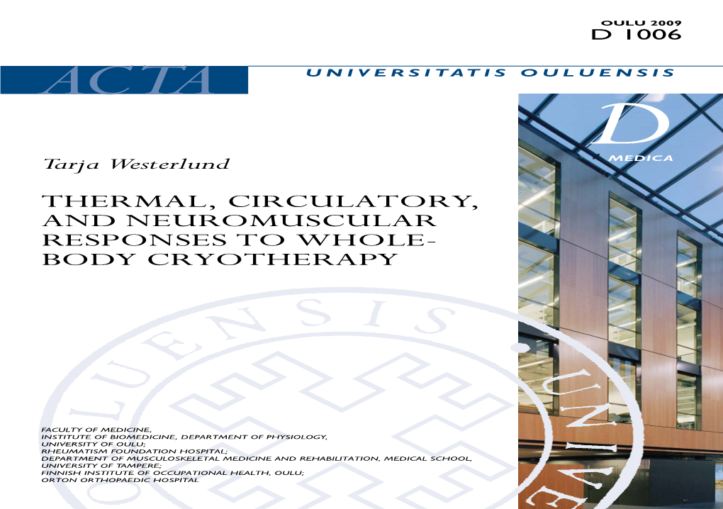 Thermal, Circulatory, and Neuromuscular Responses to Whole-Body Cryotherapy