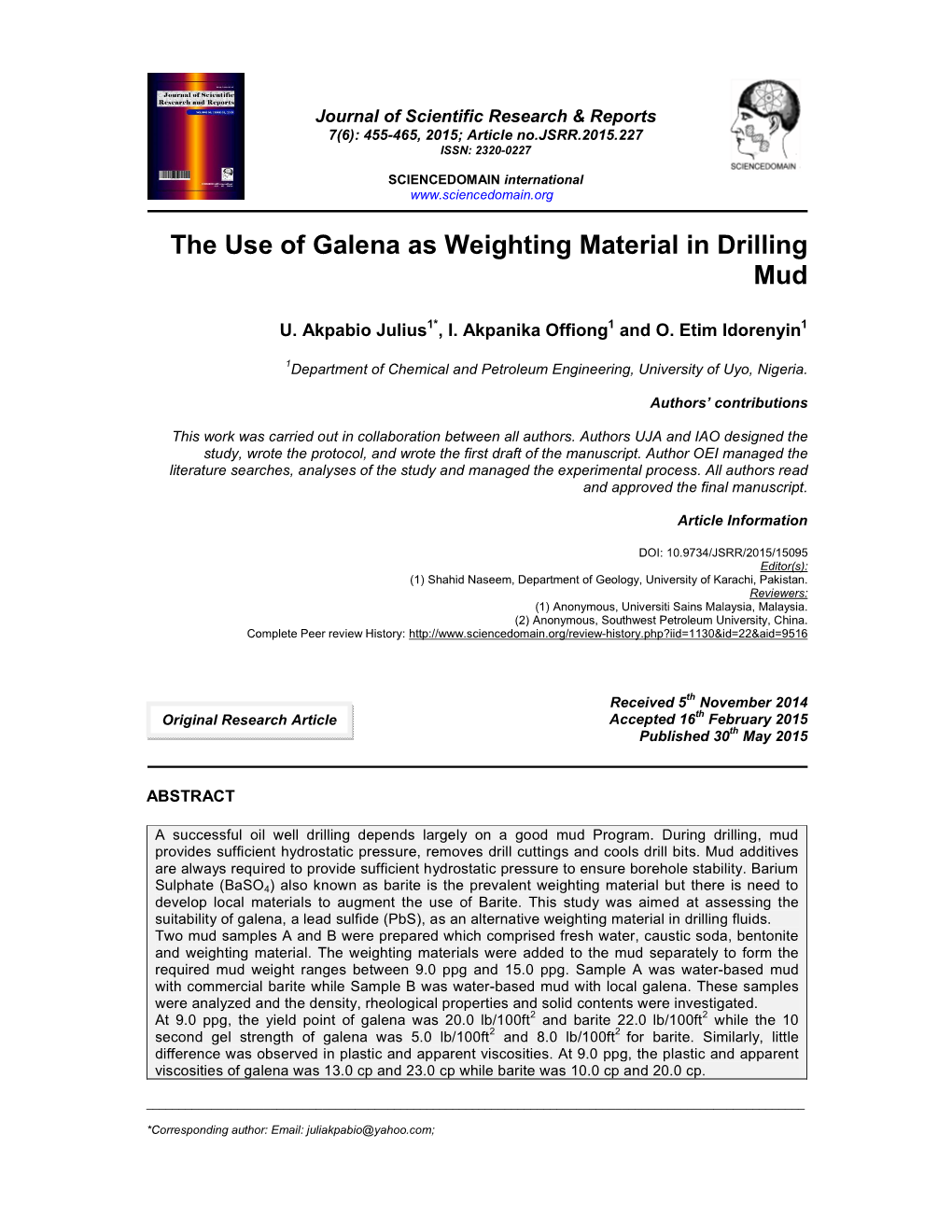 The Use of Galena As Weighting Material in Drilling Mud