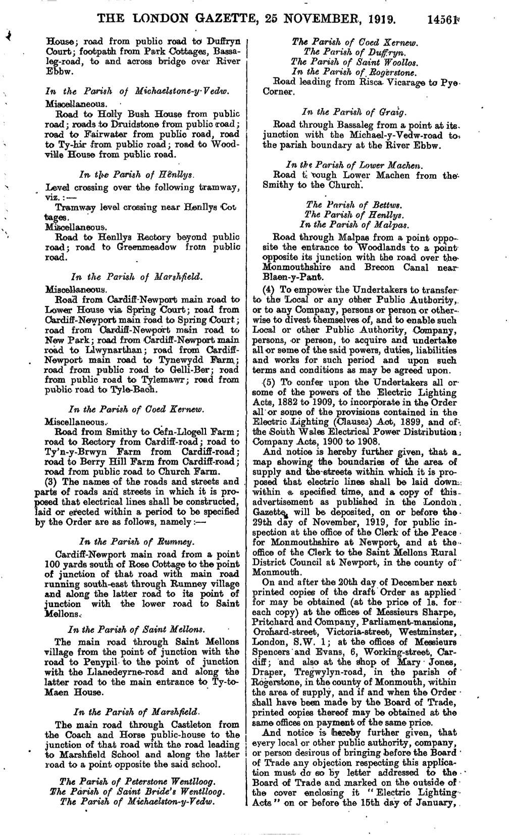 The London Gazette, 25 November, 1919. 14561«