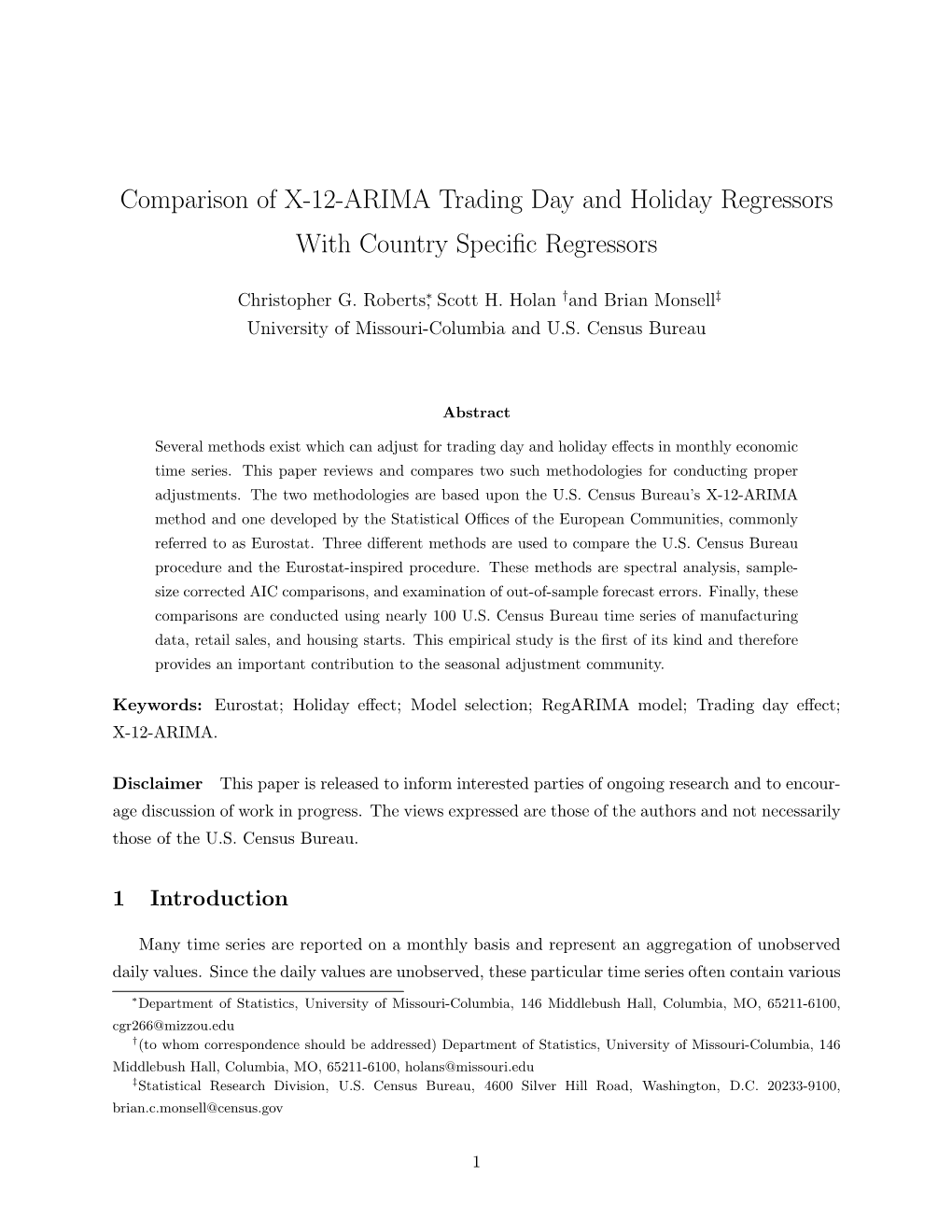 Comparison of X-12-ARIMA Trading Day and Holiday Regressors with Country Speciﬁc Regressors