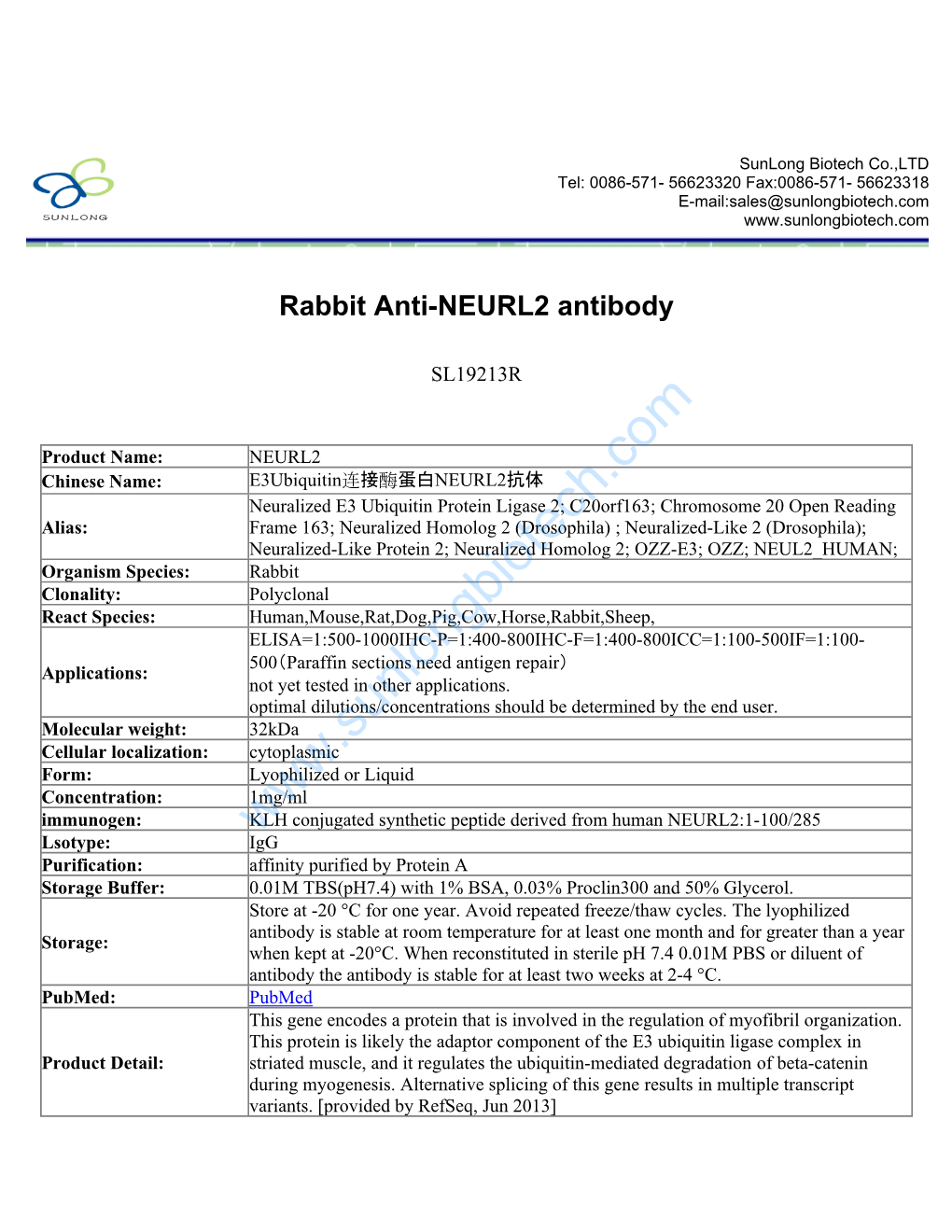 Rabbit Anti-NEURL2 Antibody-SL19213R