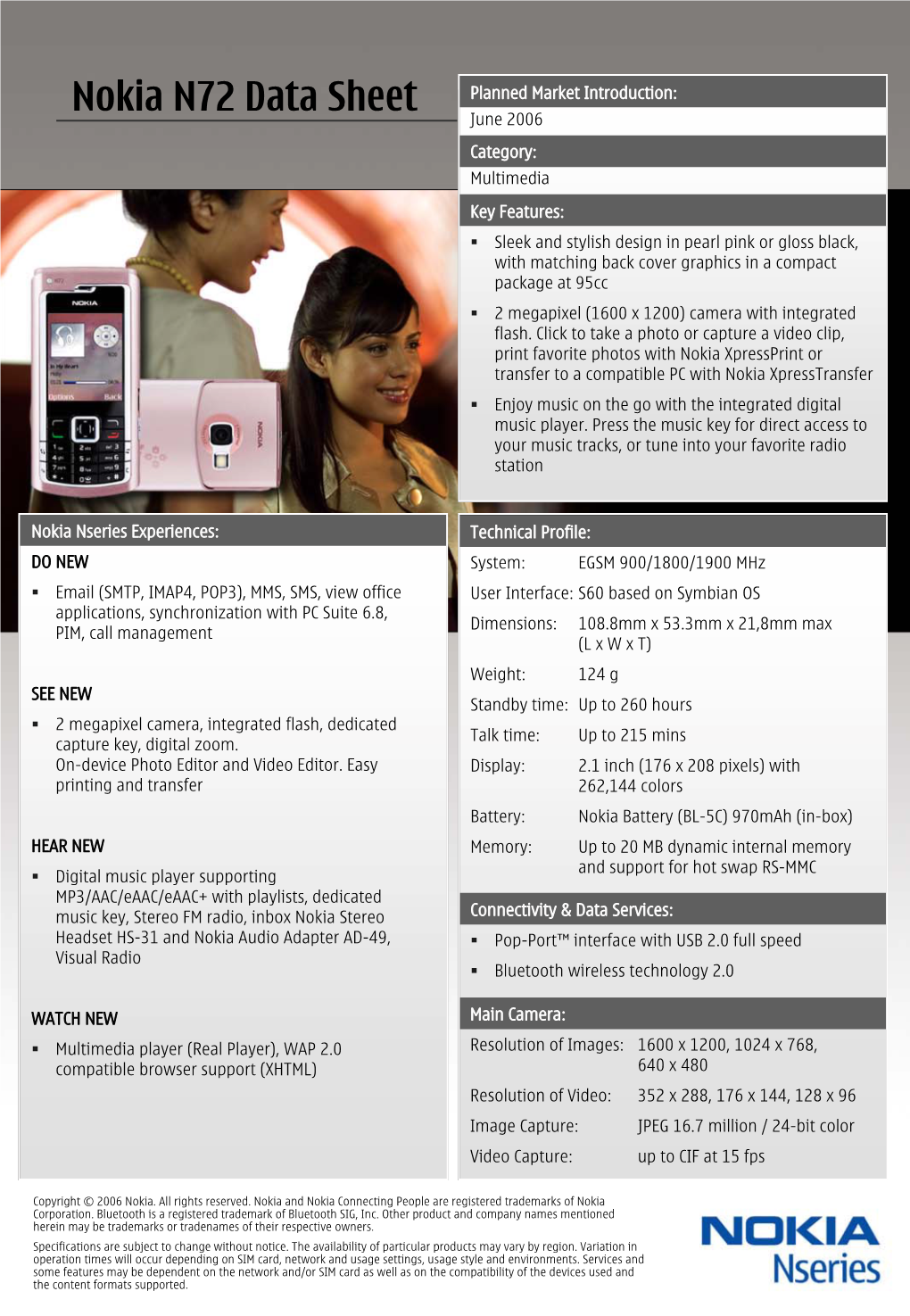 Nokia N72 Data Sheet