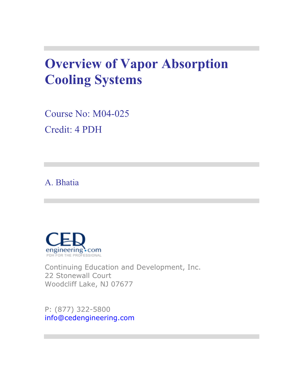 Overview of Vapor Absorption Cooling Systems