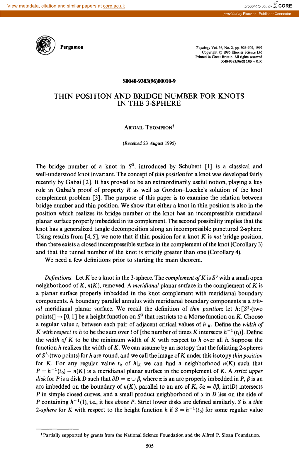 Thin Position and Bridge Number for Knots in the 3-Sphere