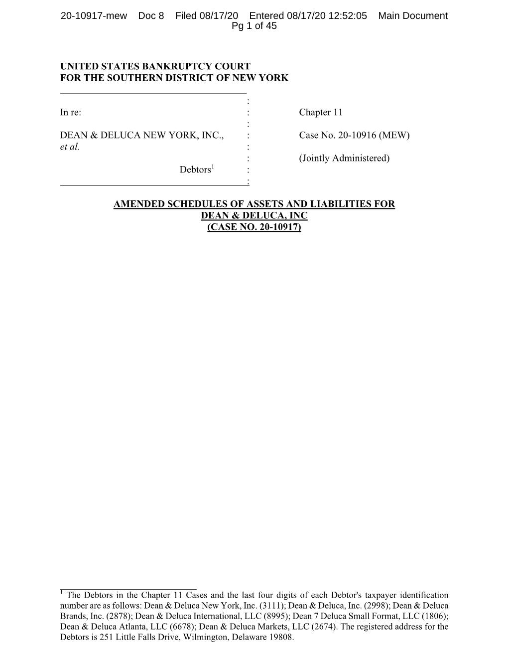 8 Filed 08/17/20 Entered 08/17/20 12:52:05 Main Document Pg 1 of 45