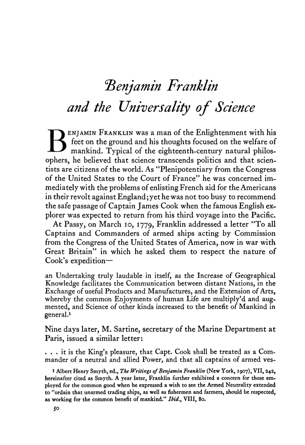 Benjamin Franklin and the Universality of Science