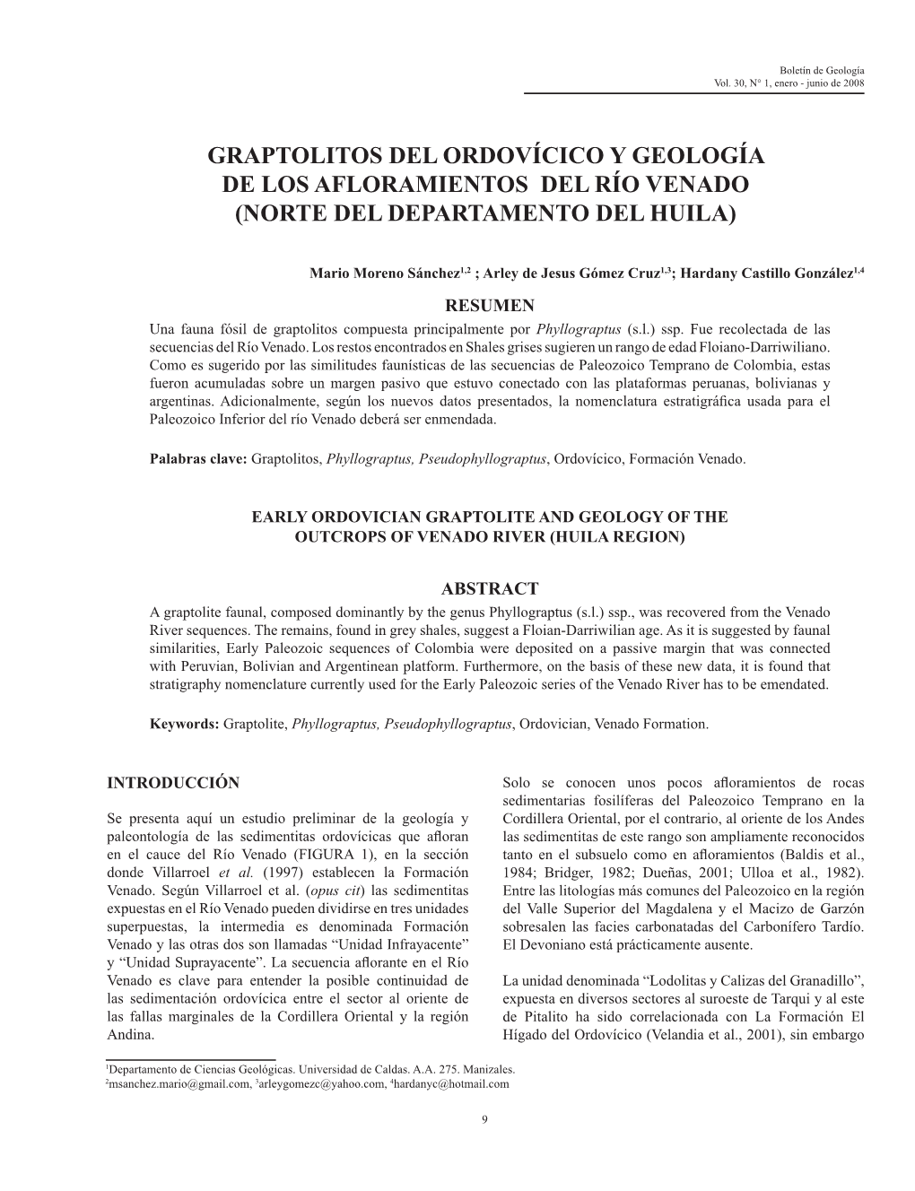 Graptolitos Del Ordovícico Y Geología De Los Afloramientos Del Río Venado (Norte Del Departamento Del Huila)