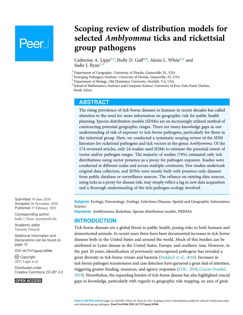 Scoping Review of Distribution Models for Selected Amblyomma Ticks and Rickettsial Group Pathogens