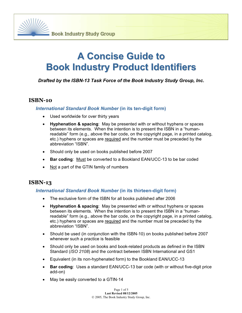 A Concise Guide to Book Industry Product Identifiers