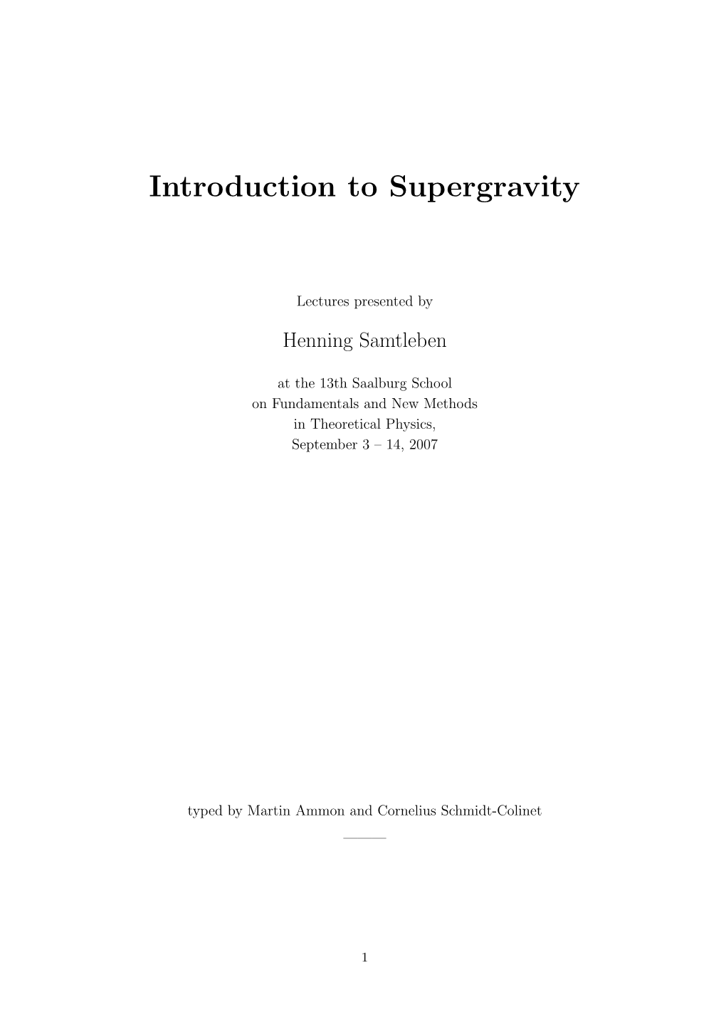 Introduction to Supergravity