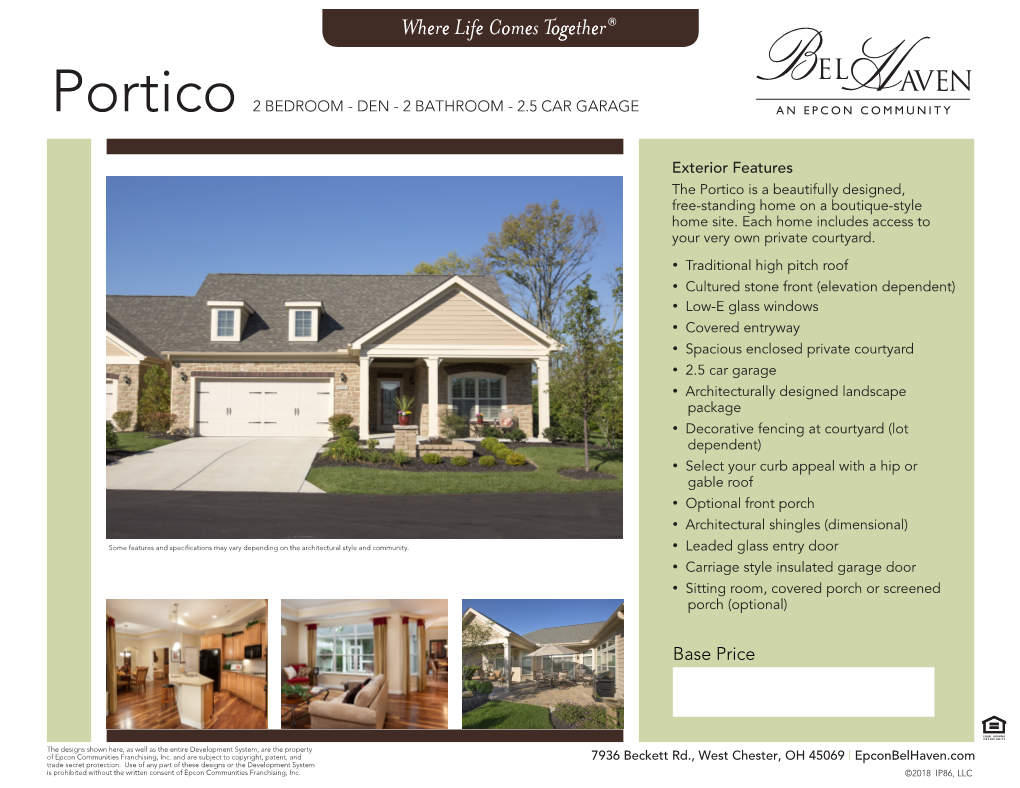 Portico 2 BEDROOM - DEN - 2 BATHROOM - 2.5 CAR GARAGE an EPCON COMMUNITY