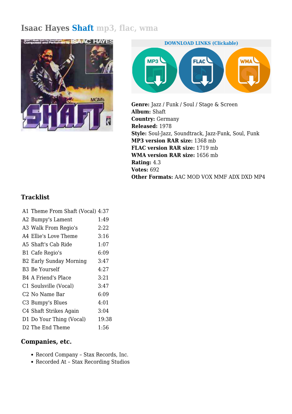 Isaac Hayes Shaft Mp3, Flac, Wma