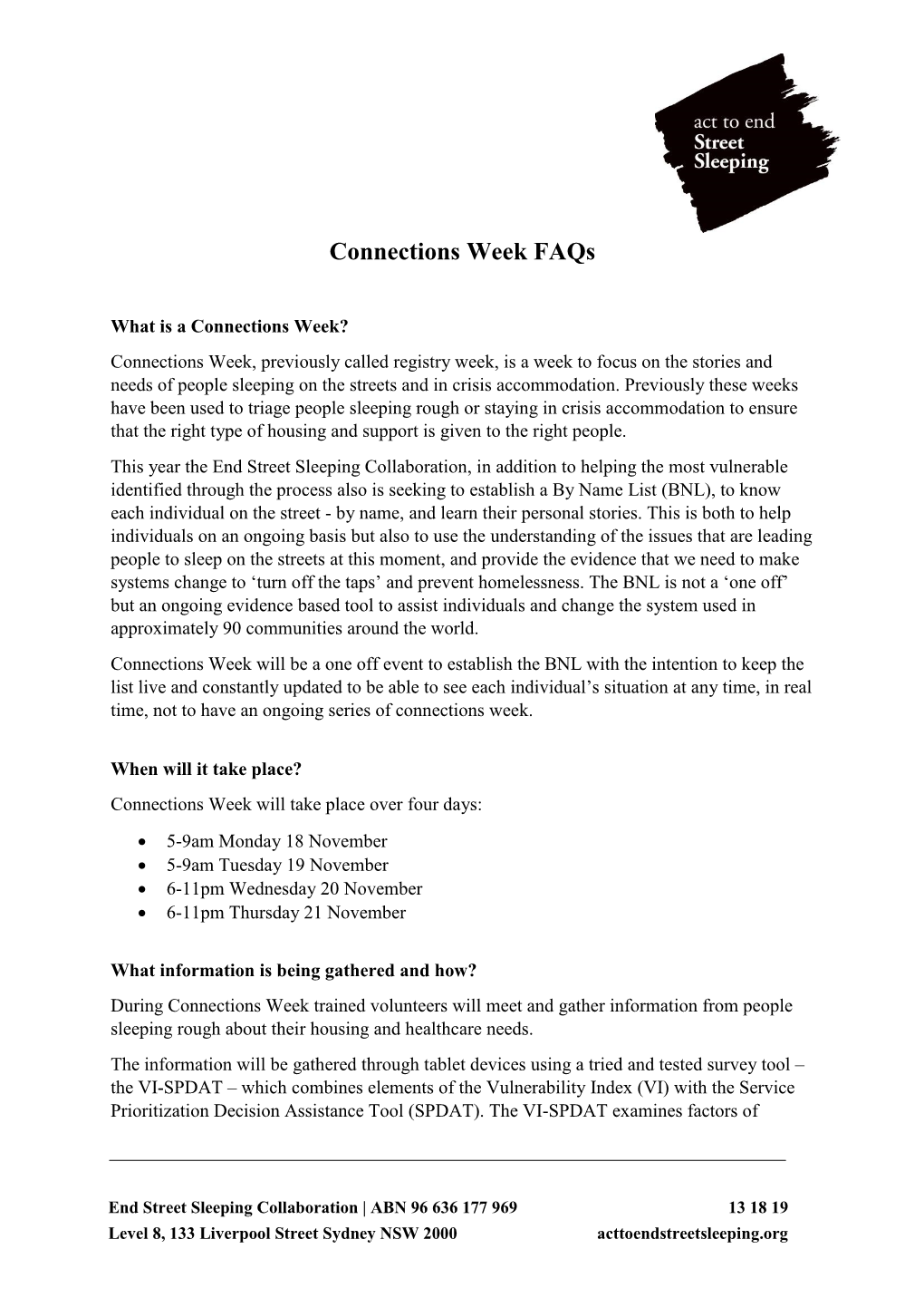 Connections Week Faqs