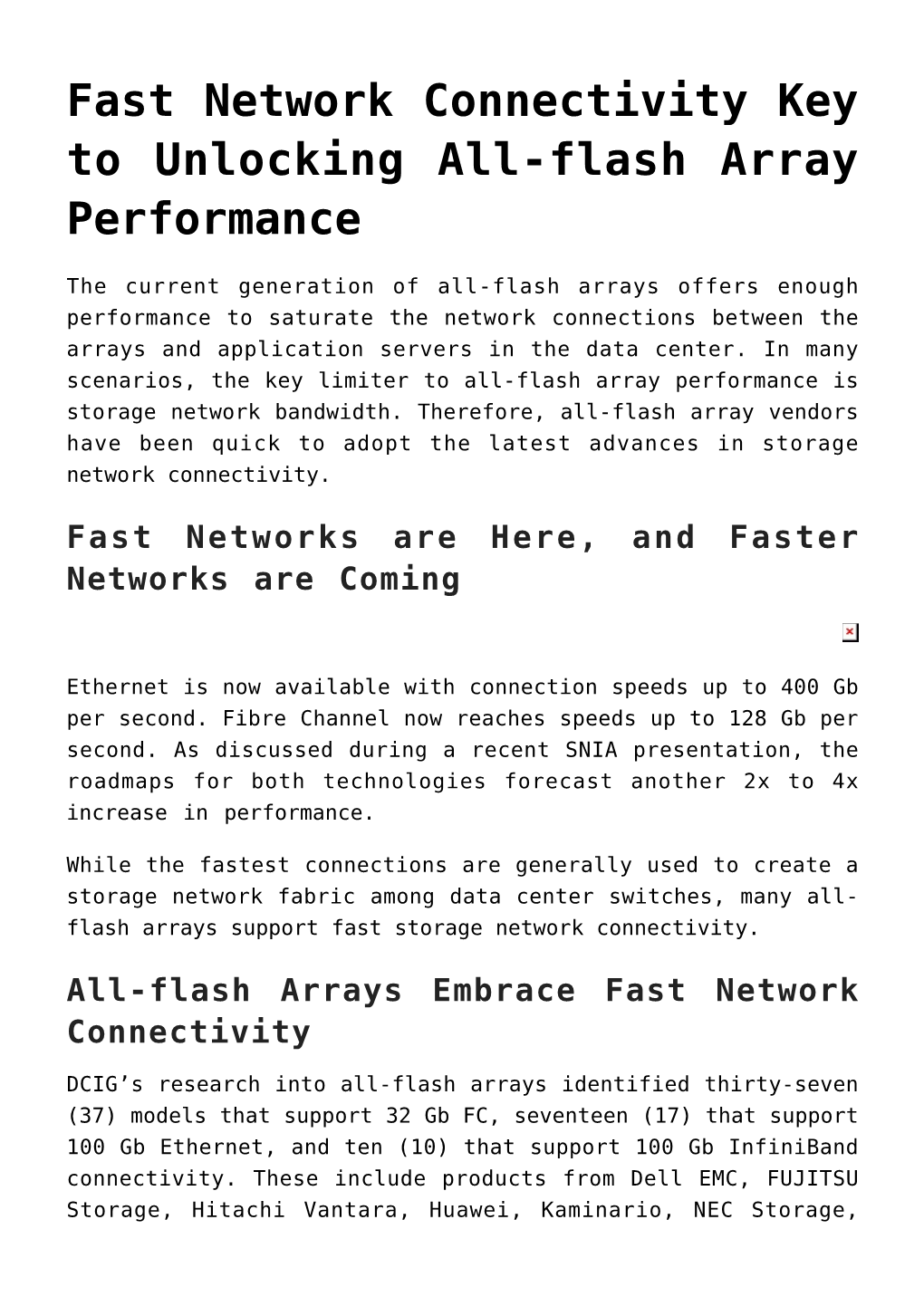 Fast Network Connectivity Key to Unlocking All-Flash Array Performance