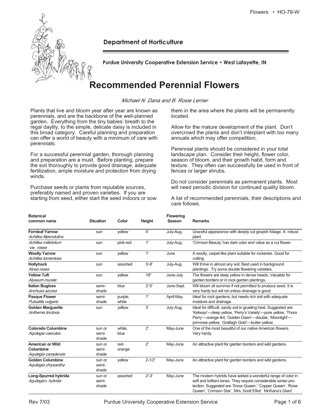 Recommended Perennial Flowers