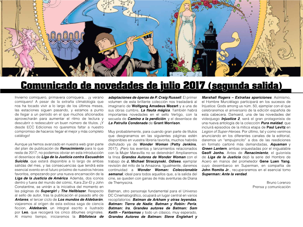 Comunicado De Novedades De Julio 2017 (Segunda Salida)