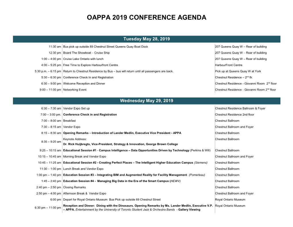 Oappa 2019 Conference Agenda