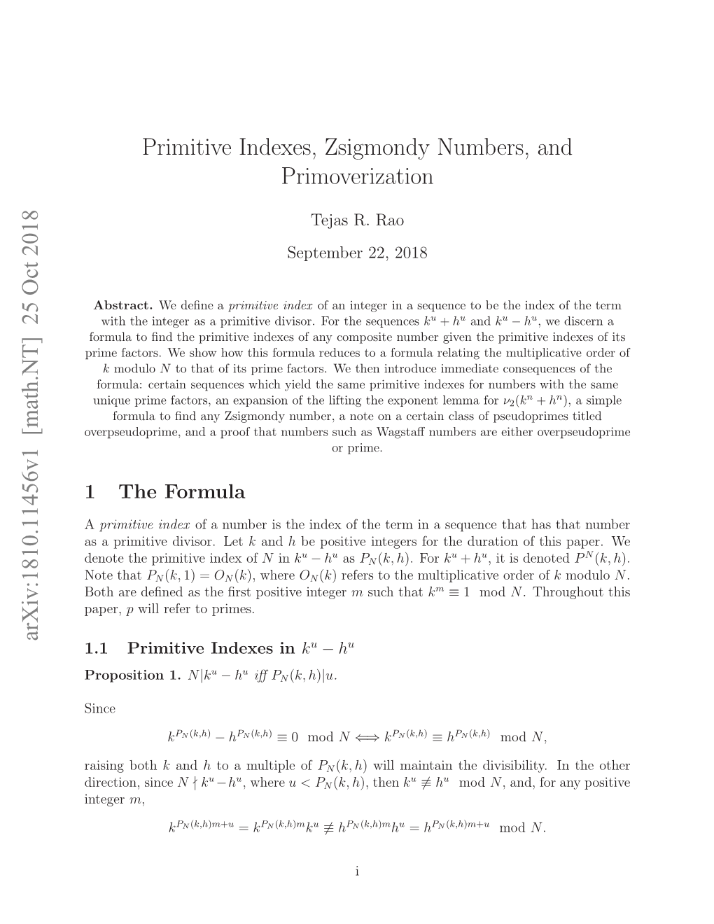 Primitive Indexes, Zsigmondy Numbers, and Primoverization