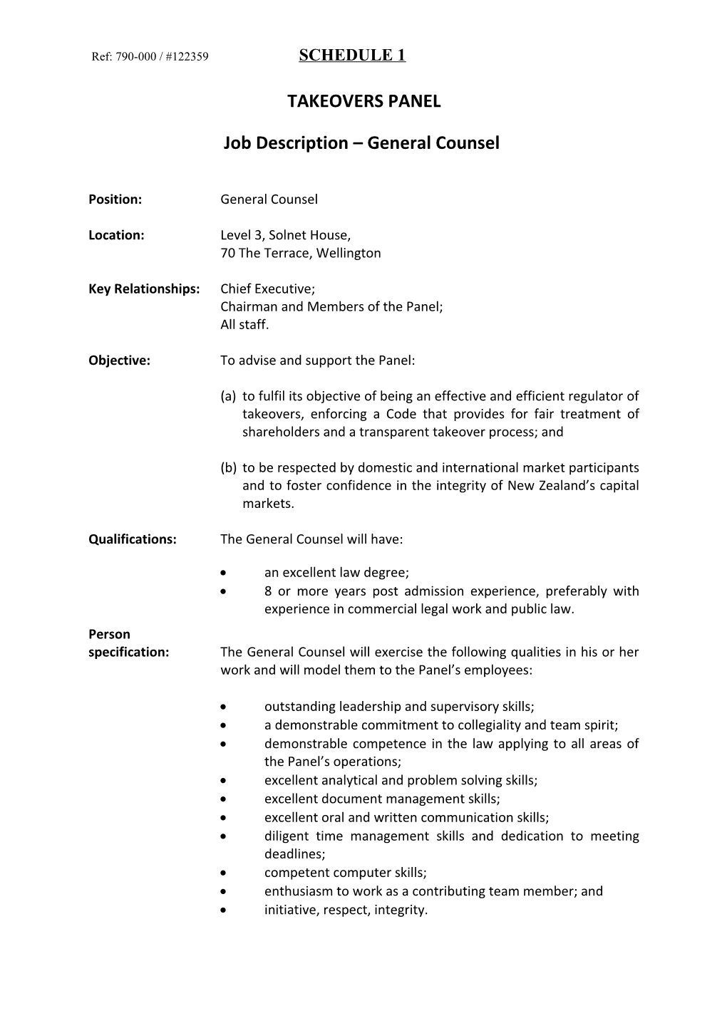 Job Description General Counsel