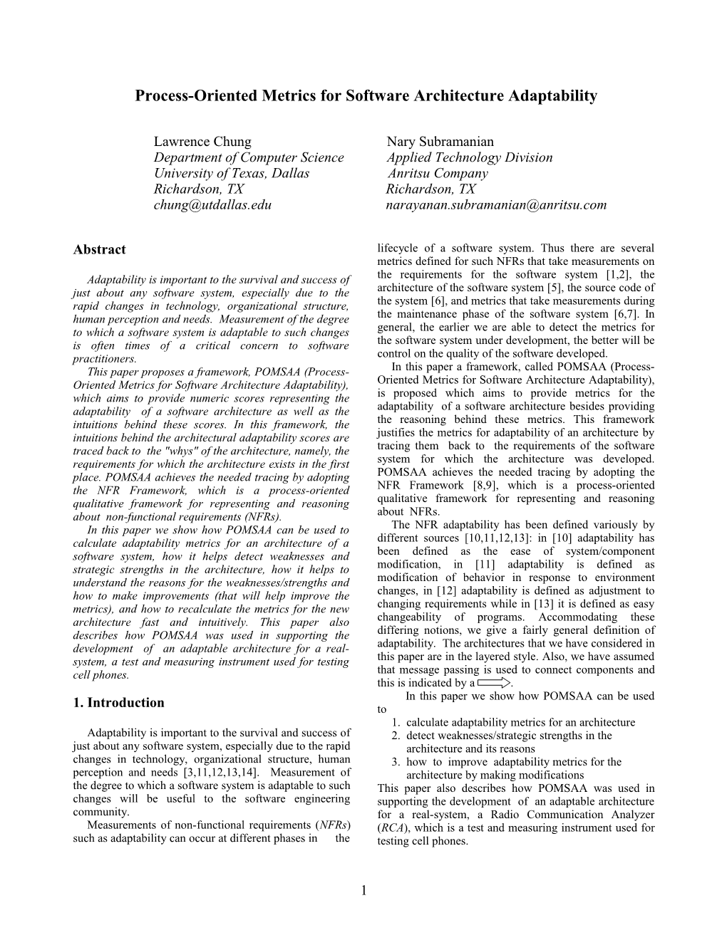 Process-Oriented Metrics for Software Adaptability