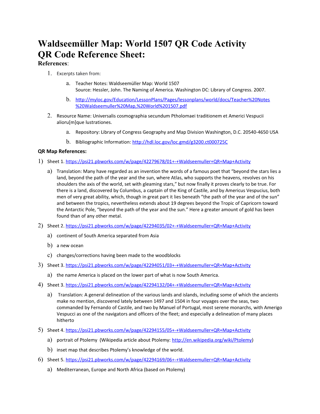 Waldseemüller Map: World 1507 QR Code Activity