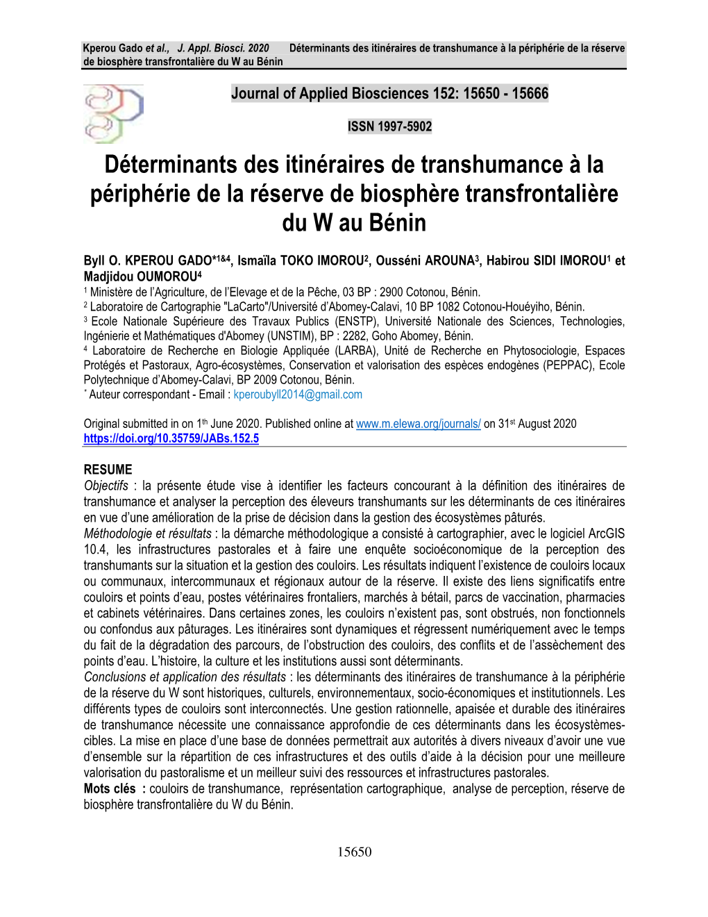 Déterminants Des Itinéraires De Transhumance À La Périphérie De La Réserve De Biosphère Transfrontalière Du W Au Bénin