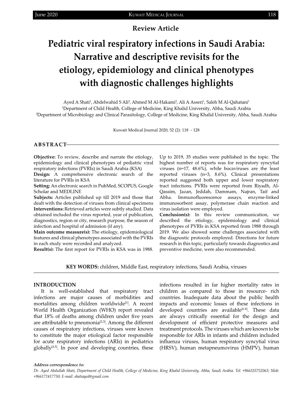 Pediatric Viral Respiratory Infections in Saudi Arabia: Narrative and Descriptive Revisits for the Etiology, Epidemiology and Cl