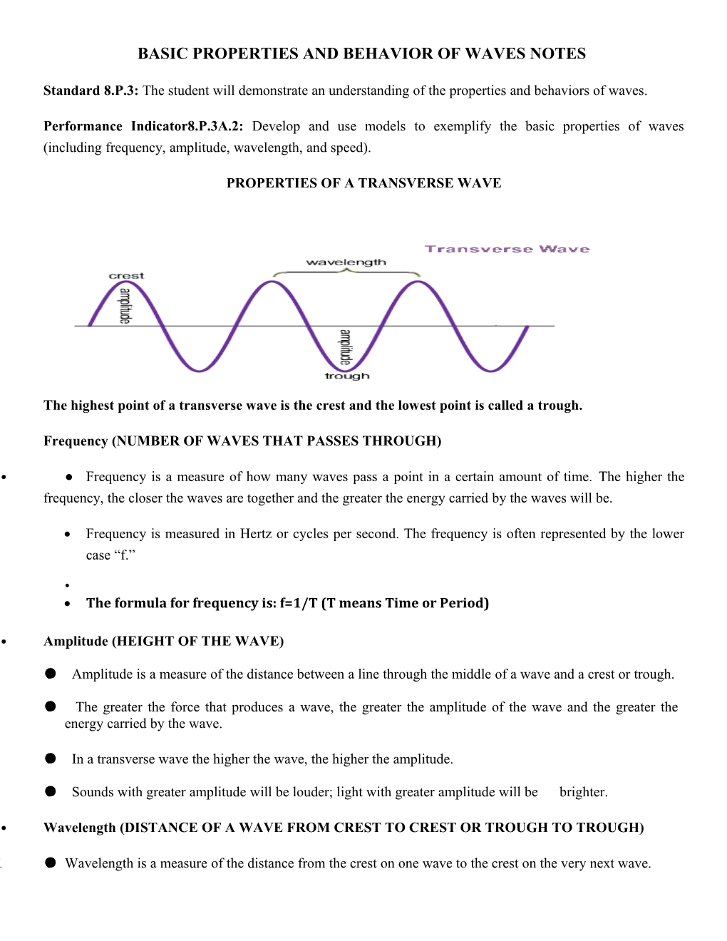 Basic Properties and Behavior of Waves Notes