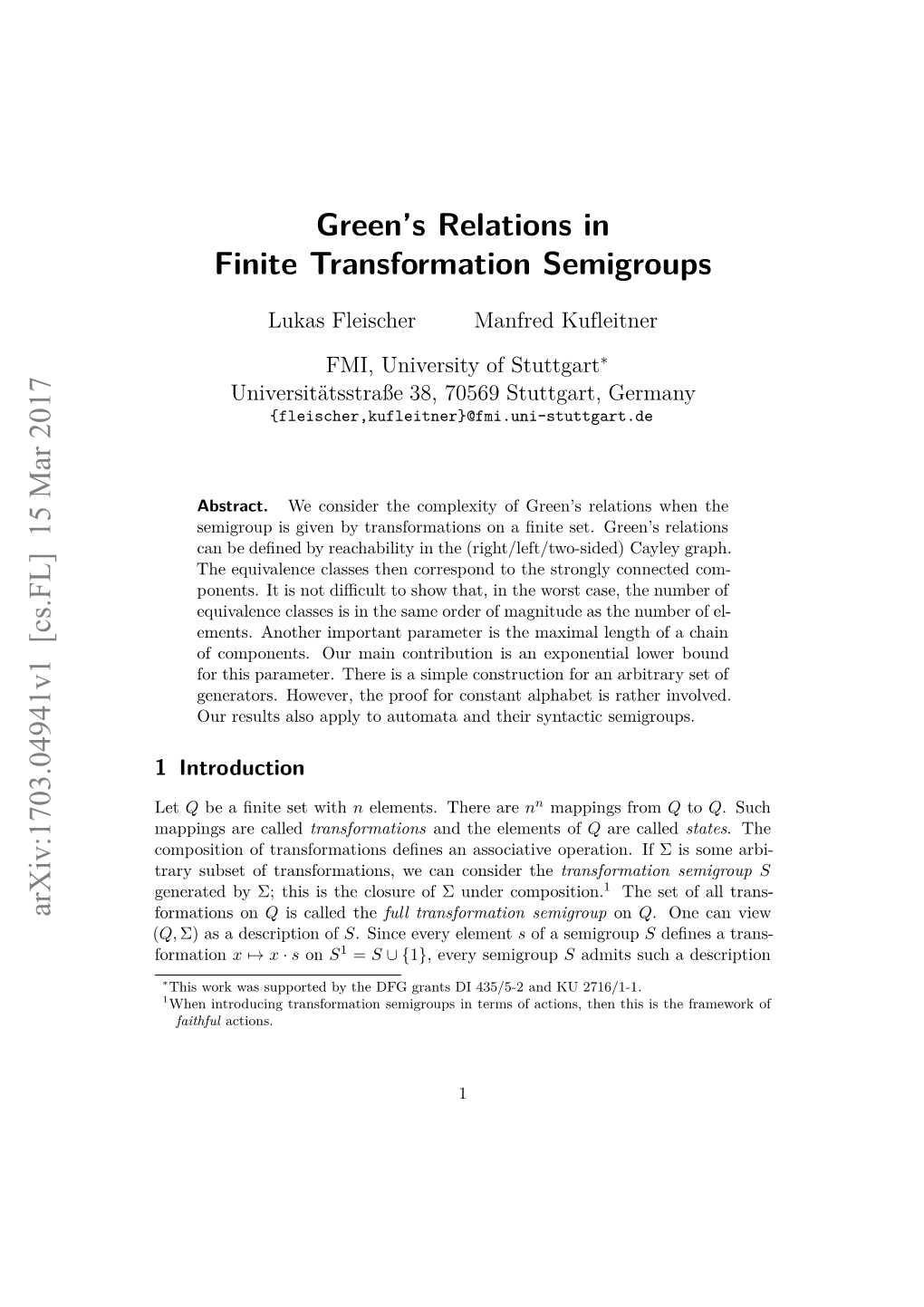 Green's Relations in Finite Transformation Semigroups