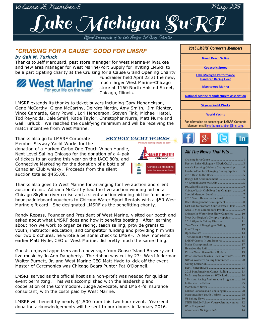 Lake Michigan Surf Newsletter the E-Publication of the Lake Michigan Sail Racing Federation