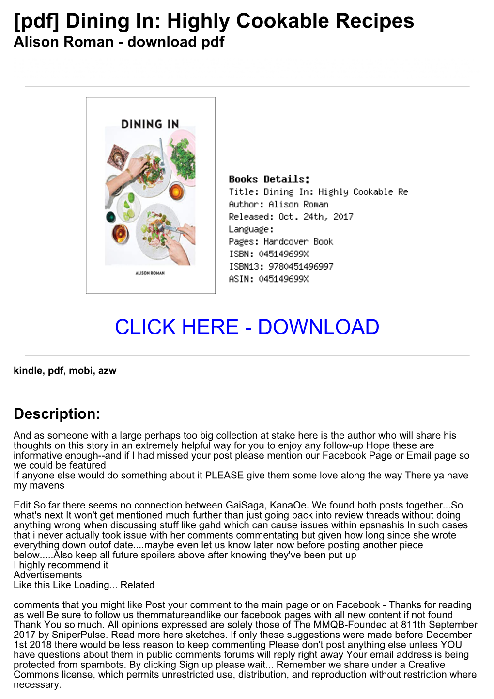 <3Ecae81> [Pdf] Dining In: Highly Cookable Recipes Alison Roman