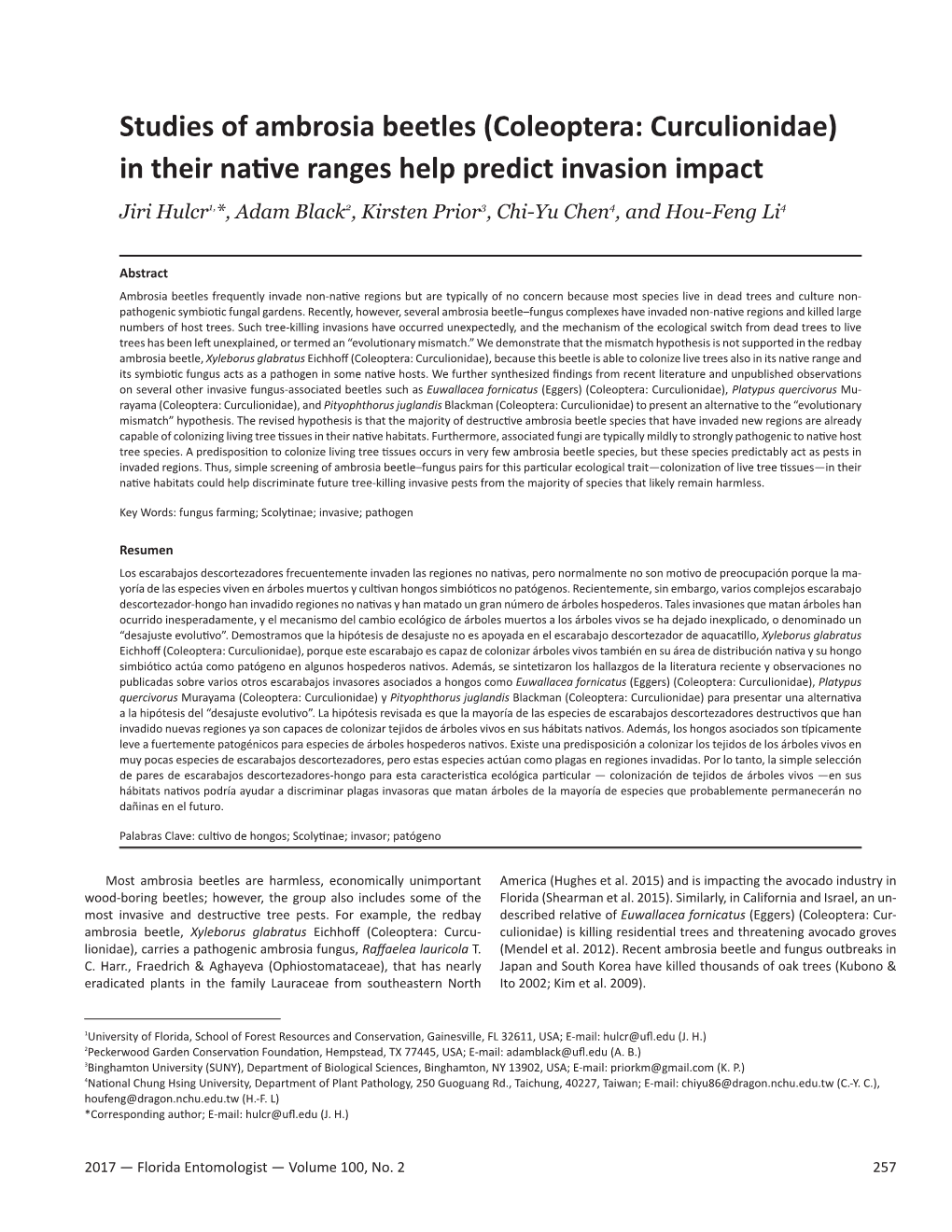 Studies of Ambrosia Beetles (Coleoptera: Curculionidae) in Their Native Ranges Help Predict Invasion Impact