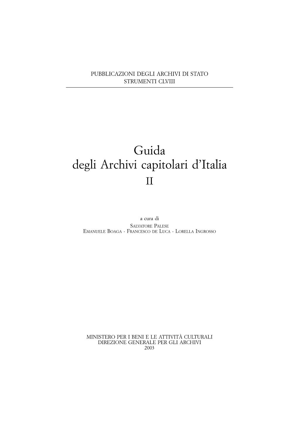 Guida Degli Archivi Capitolari D'italia. II