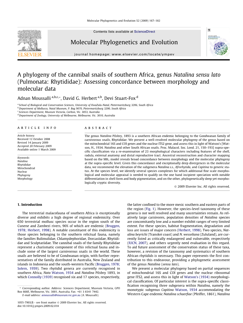 A Phylogeny of the Cannibal Snails of Southern Africa, Genus Natalina Sensu Lato (Pulmonata: Rhytididae): Assessing Concordance Between Morphology and Molecular Data