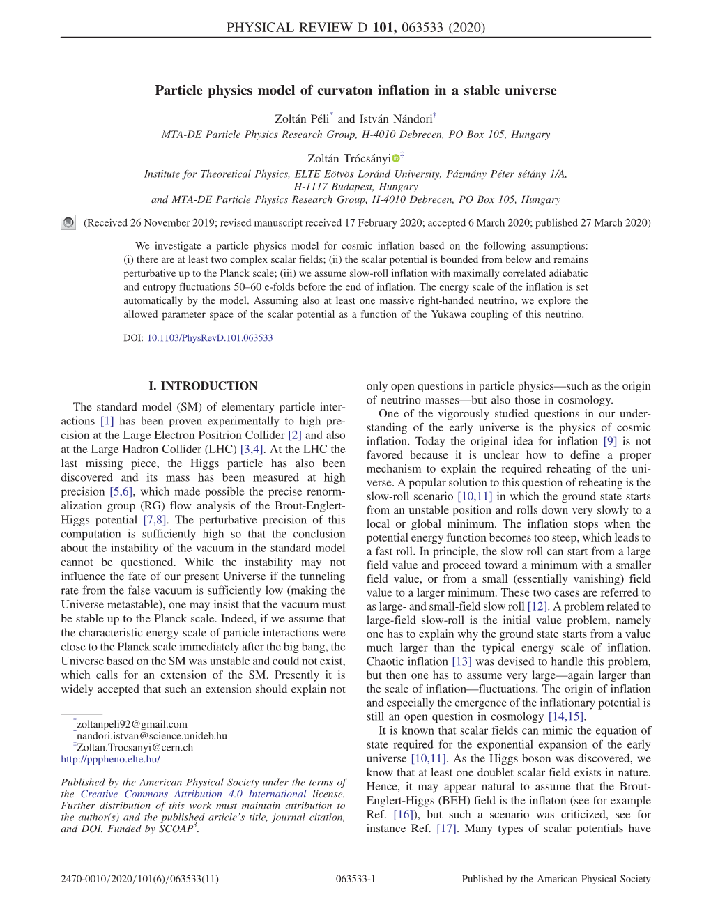 Particle Physics Model of Curvaton Inflation in a Stable Universe