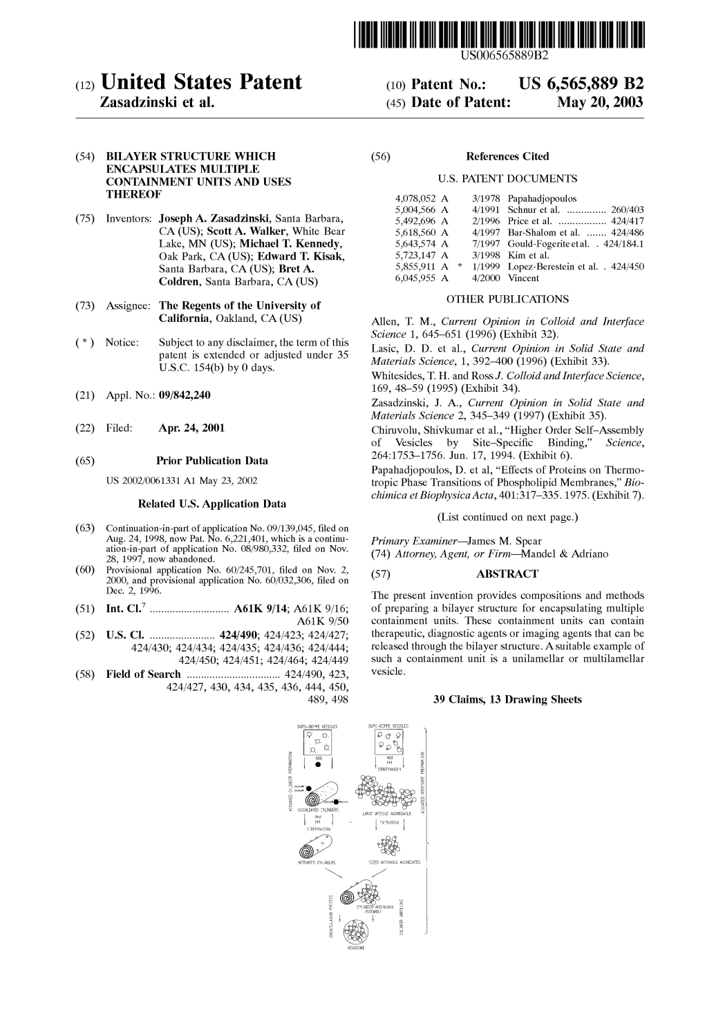 (12) United States Patent (10) Patent No.: US 6,565,889 B2 Zasadzinski Et Al