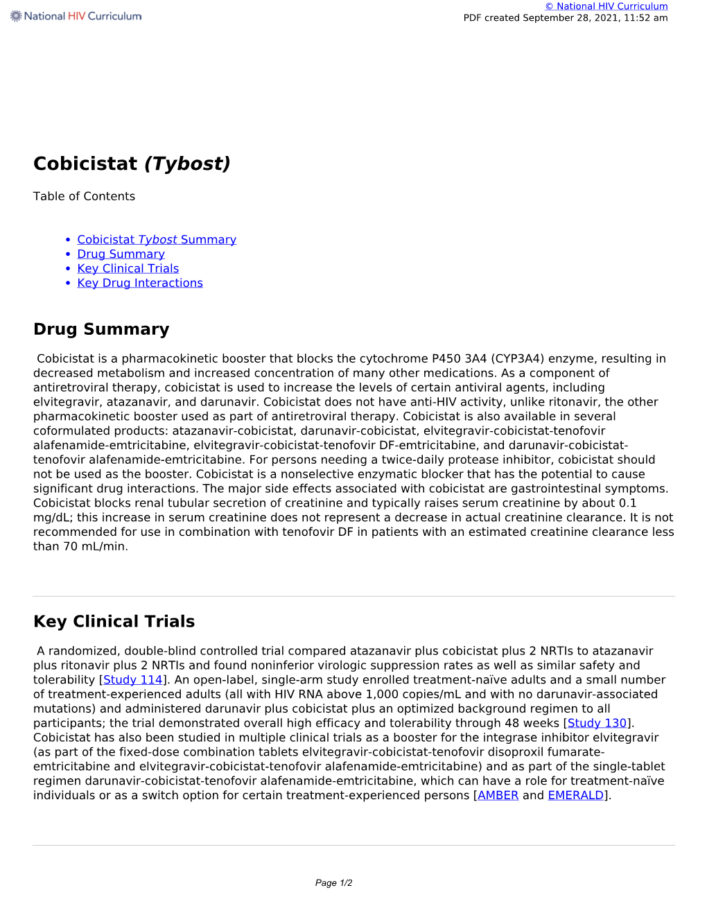 Cobicistat (Tybost)