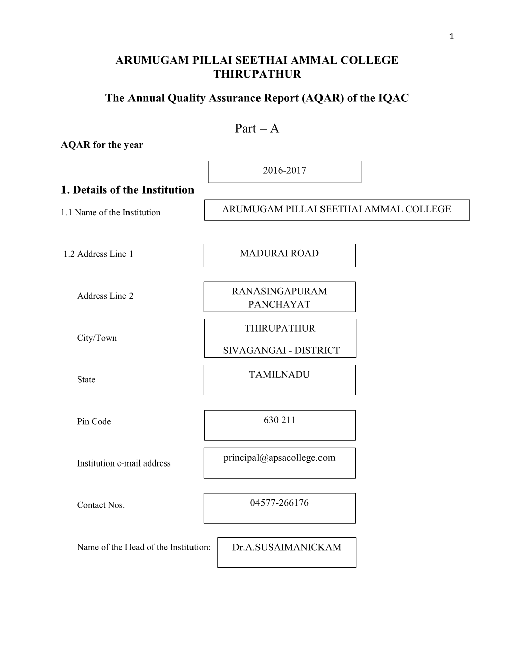 Part – a AQAR for the Year