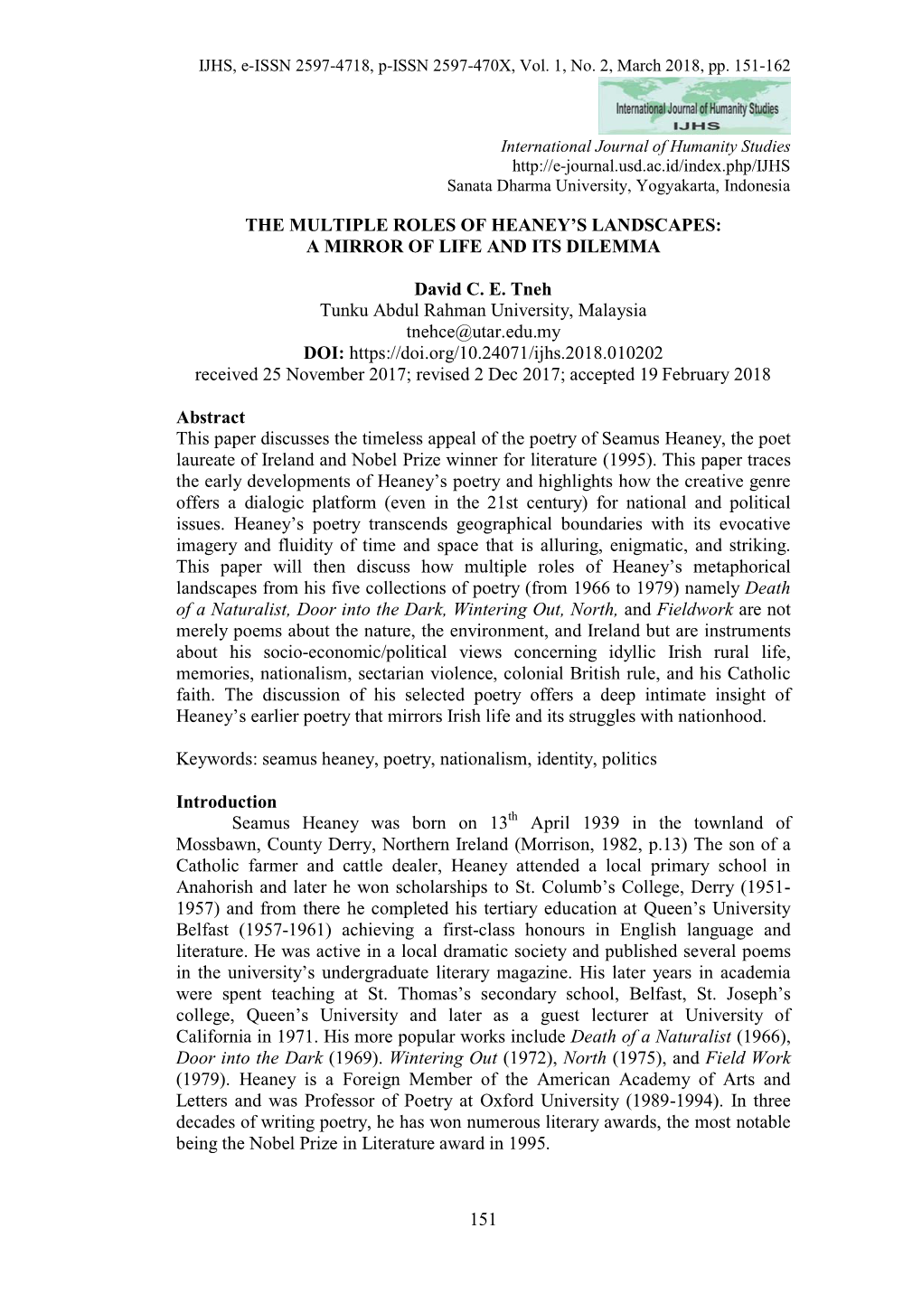 151 the Multiple Roles of Heaney's