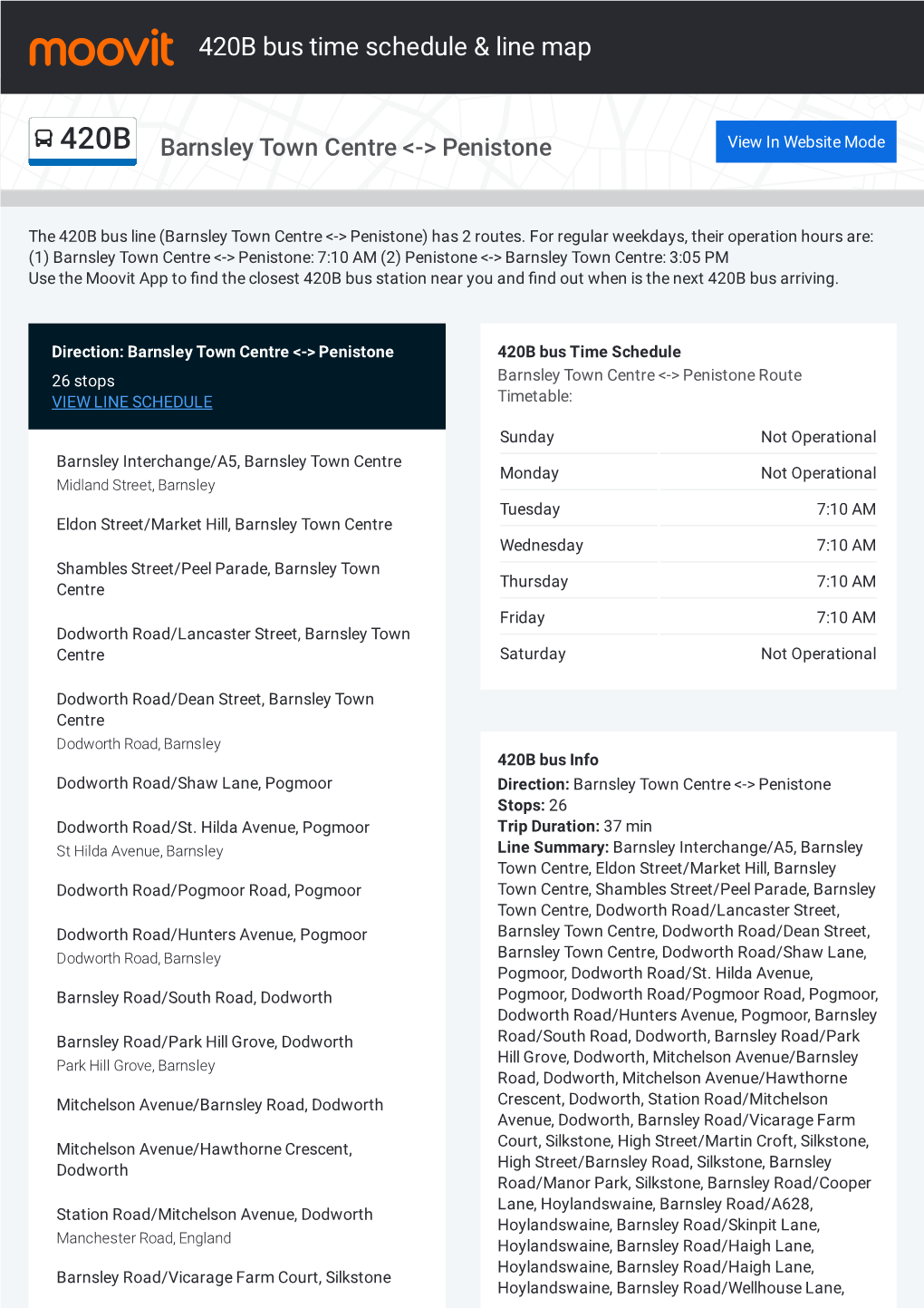 420B Bus Time Schedule & Line Route