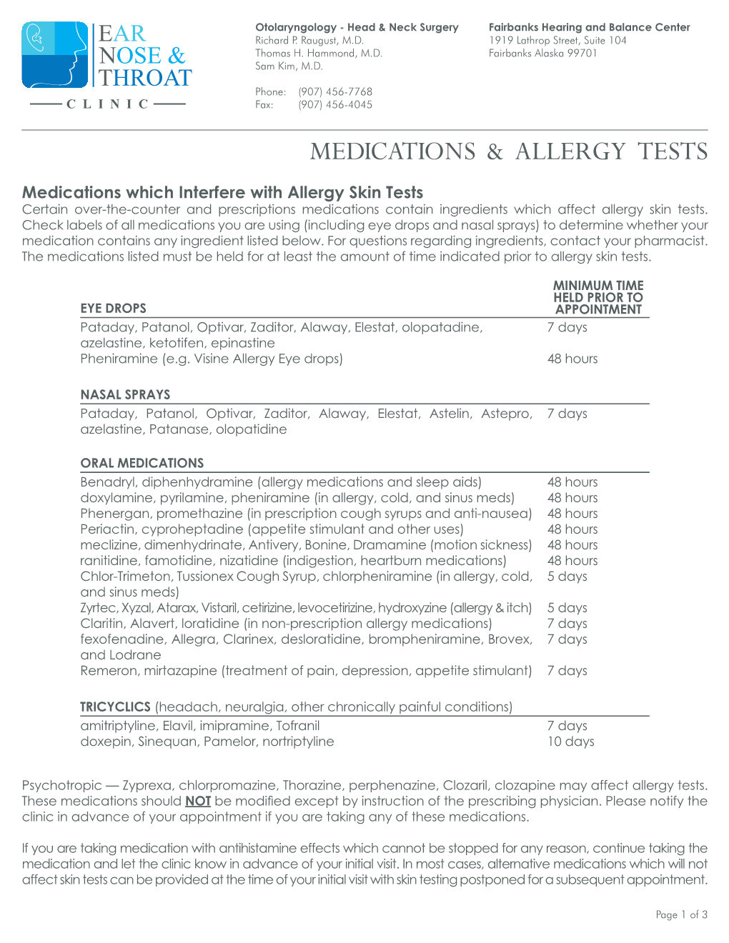 Medications & Allergy Tests