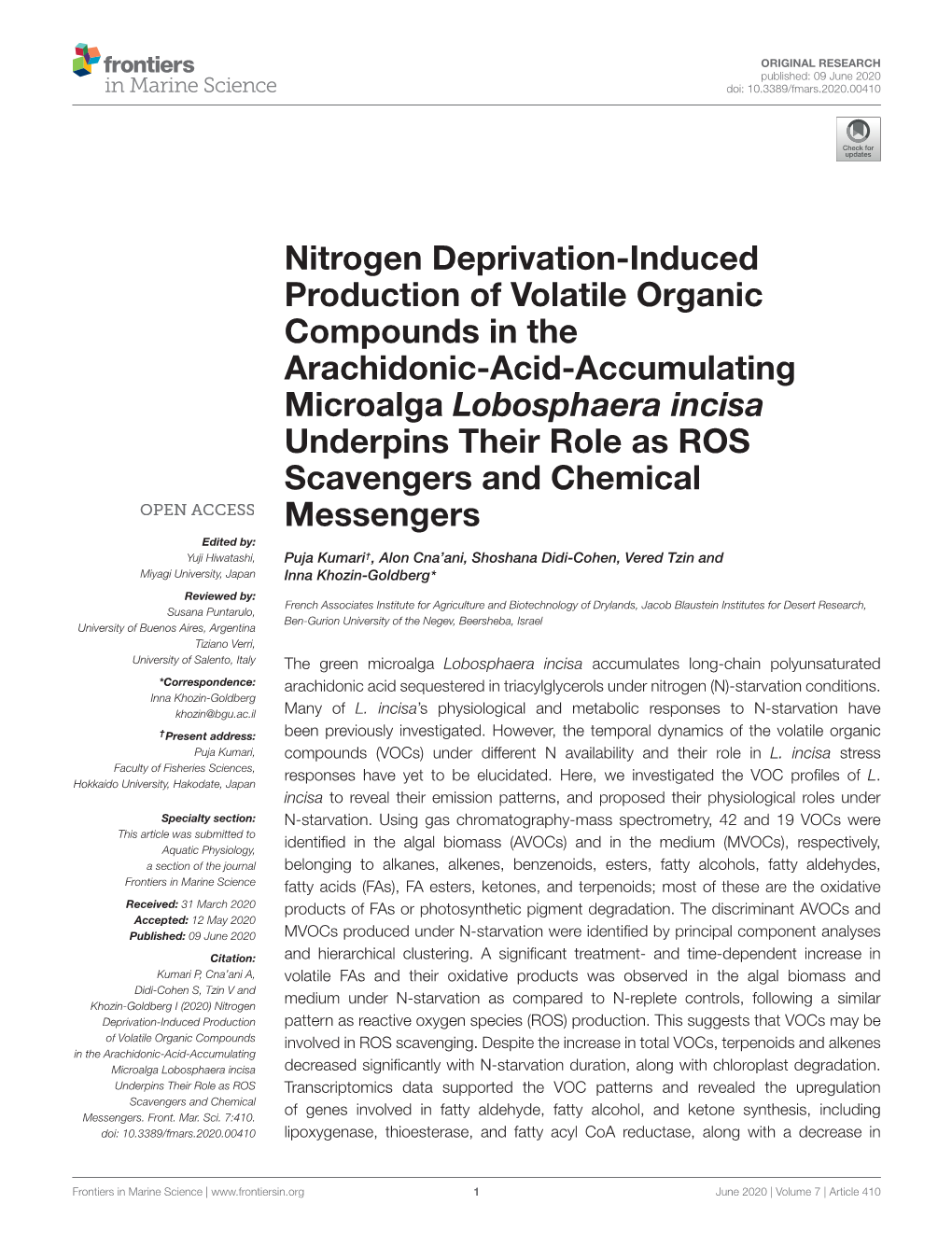 Nitrogen Deprivation-Induced Production of Volatile Organic