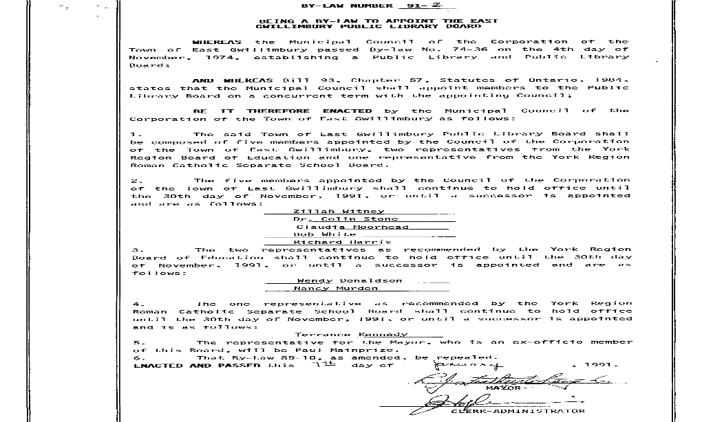 By-Law 1991-002 Appoint Public Library Board