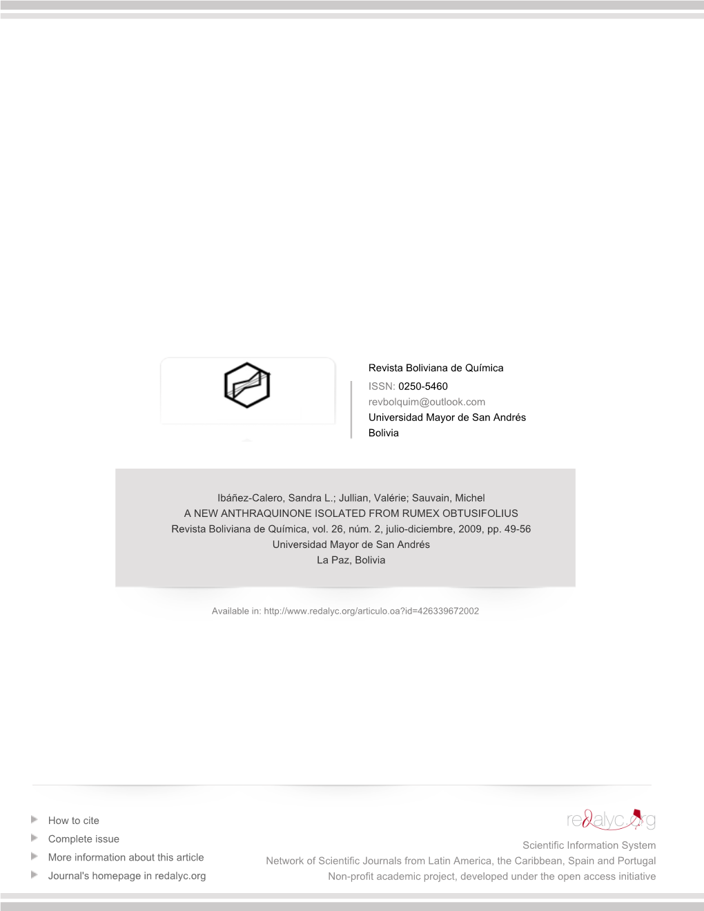 Redalyc.A NEW ANTHRAQUINONE ISOLATED from RUMEX OBTUSIFOLIUS