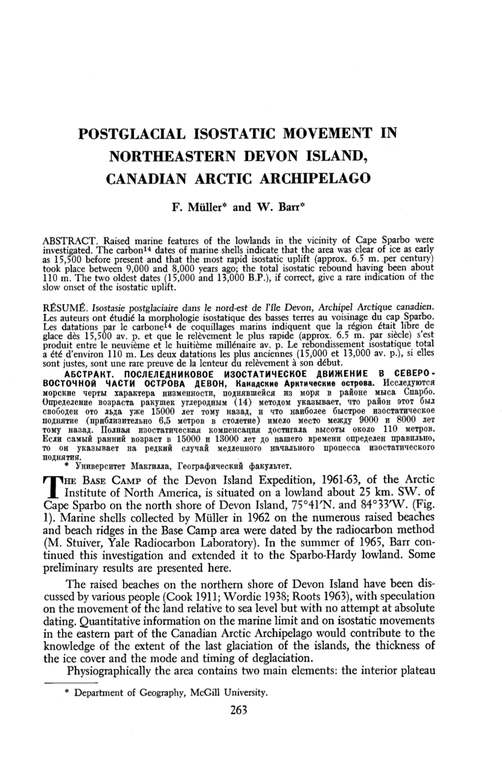 Postglacial Isostatic Movement in Northeastern Devon Island, Canadian Arctic Archipelago