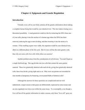 Chapter 4: Epigenesis and Genetic Regulation