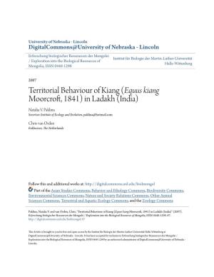 Territorial Behaviour of Kiang (&lt;I&gt;Equus Kiang&lt;/I&gt; Moorcroft
