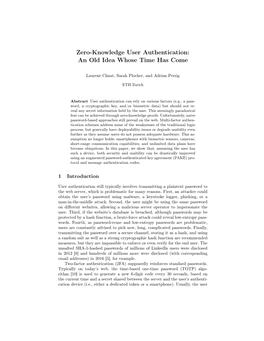 Zero-Knowledge User Authentication: an Old Idea Whose Time Has Come