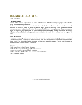 TURKIC LITERATURE Culha, Tulay, Phd